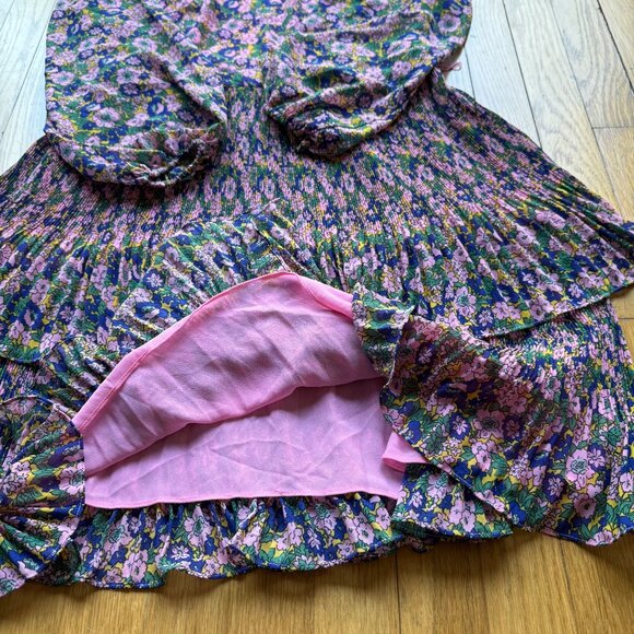 Boden Women's 6L Tall Floral Long-Sleeve Tiered Plisse Skirt Mini Dress - Picture 8 of 16